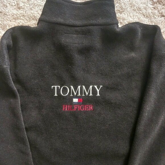 Tommy Hilfiger Mens Pullover Sweater 1/4 Zipper Fleece Collar Size Large Black - Picture 6 of 10